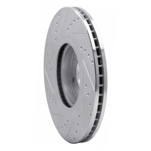 Hyundai Veracruz Brake Rotor (1) - Front Right - R1 Concepts - Drilled & Slotted - Silver - `07-`12